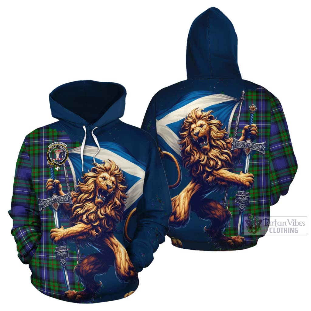 Tartan Vibes Clothing Donnachaidh Tartan Family Crest Cotton Hoodie with Scottish Majestic Lion