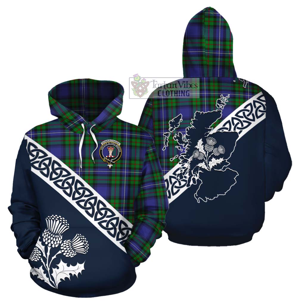 Tartan Vibes Clothing Donnachaidh Tartan Cotton Hoodie Featuring Thistle and Scotland Map