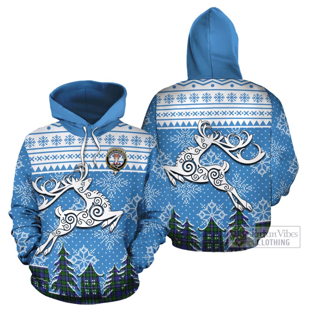 Tartan Vibes Clothing Donnachaidh Clan Christmas Cotton Hoodie Celtic Reindeer Style