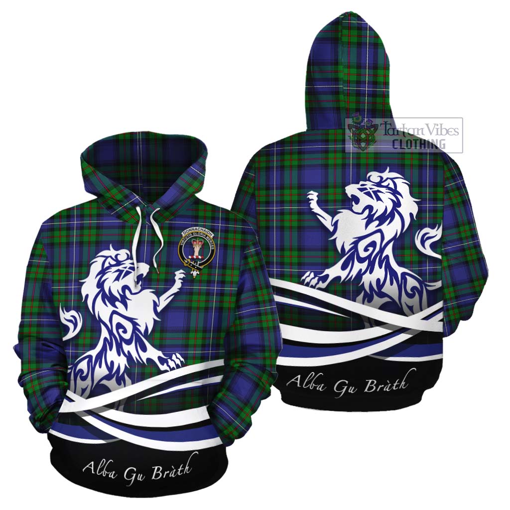 Tartan Vibes Clothing Donnachaidh Tartan Cotton Hoodie with Alba Gu Brath Regal Lion Emblem