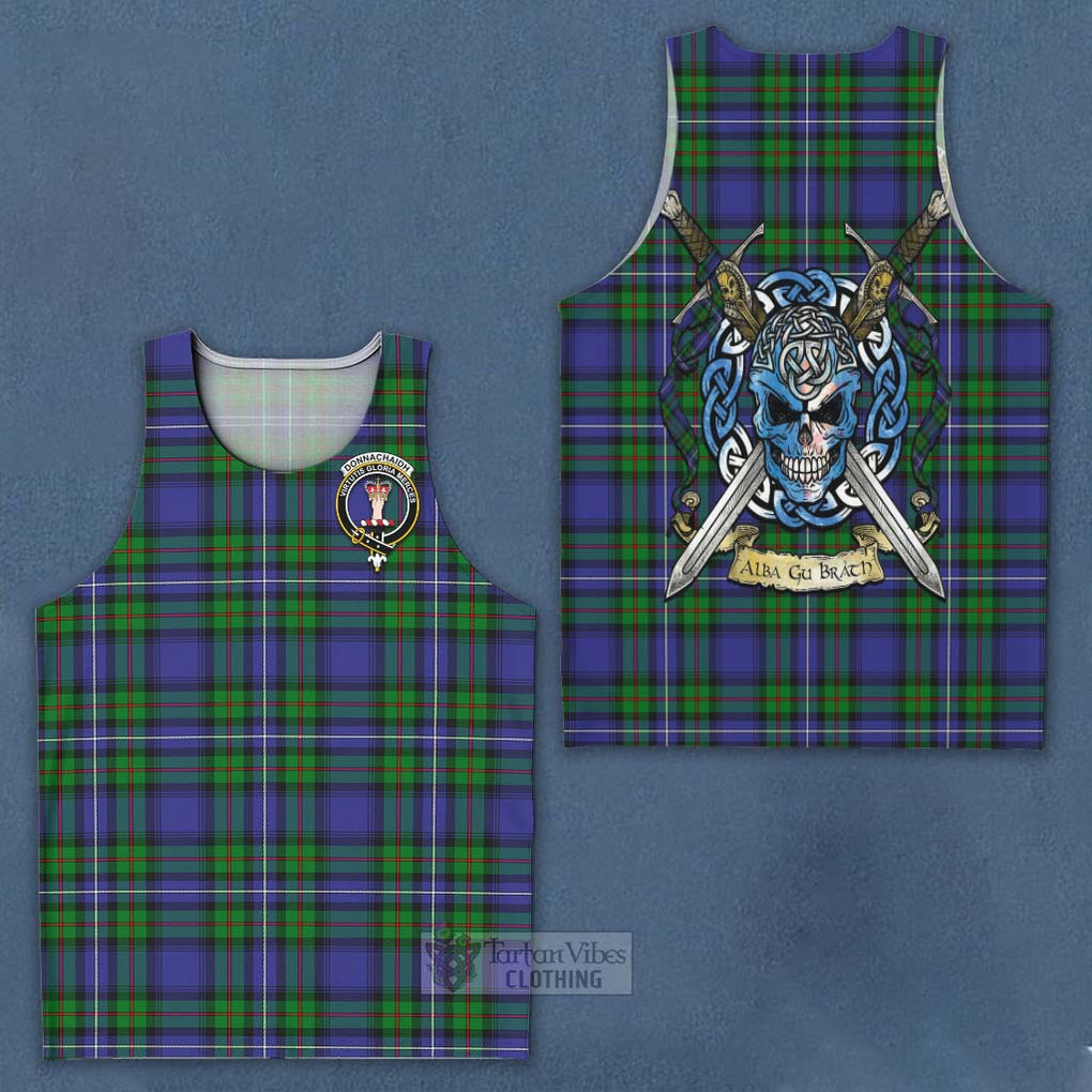 Tartan Vibes Clothing Donnachaidh Tartan Men's Tank Top with Family Crest Celtic Skull Style