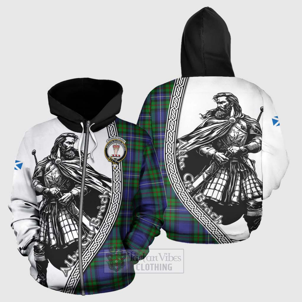 Tartan Vibes Clothing Donnachaidh Tartan Clan Crest Hoodie with Highlander Warrior Celtic Style