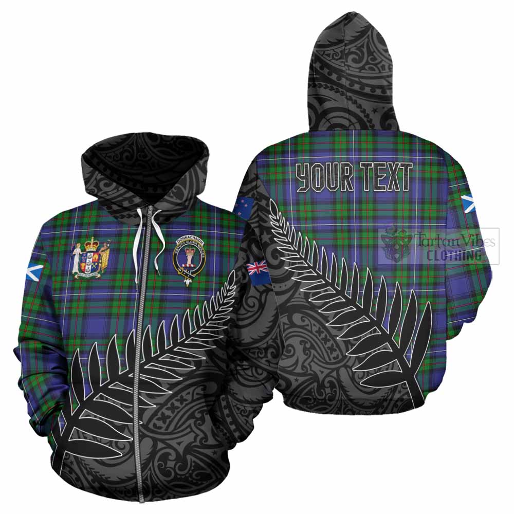 Tartan Vibes Clothing Donnachaidh Crest Tartan Hoodie with New Zealand Silver Fern Half Style