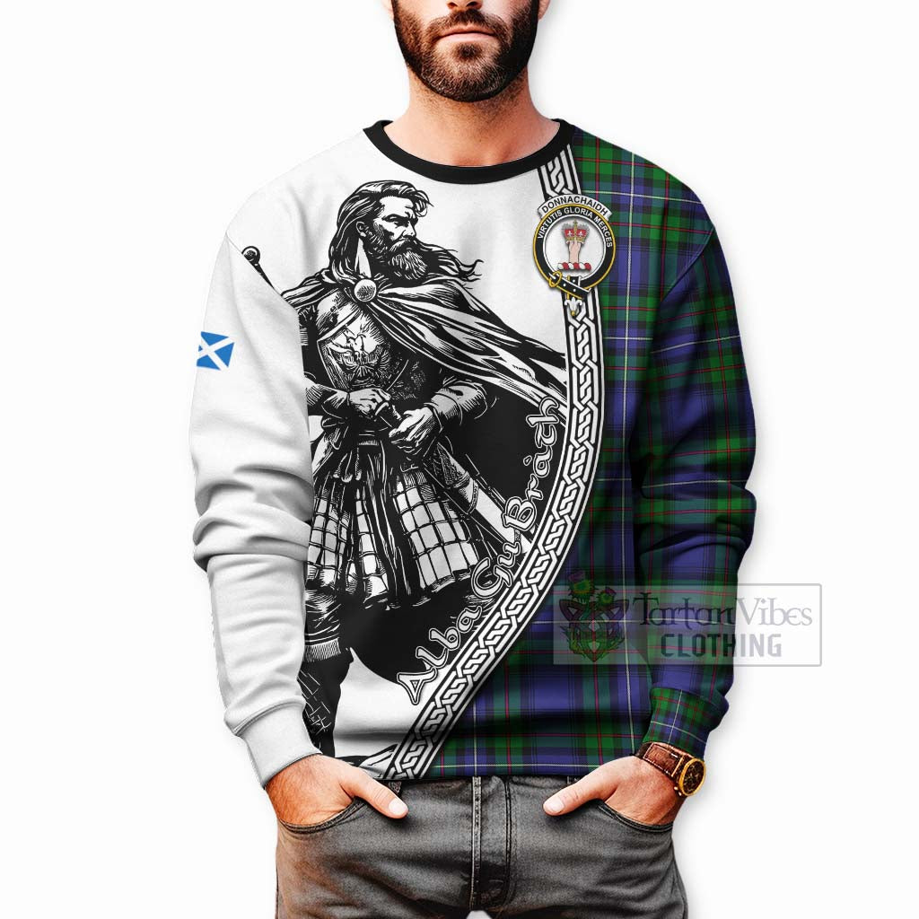 Tartan Vibes Clothing Donnachaidh Tartan Clan Crest Sweatshirt with Highlander Warrior Celtic Style