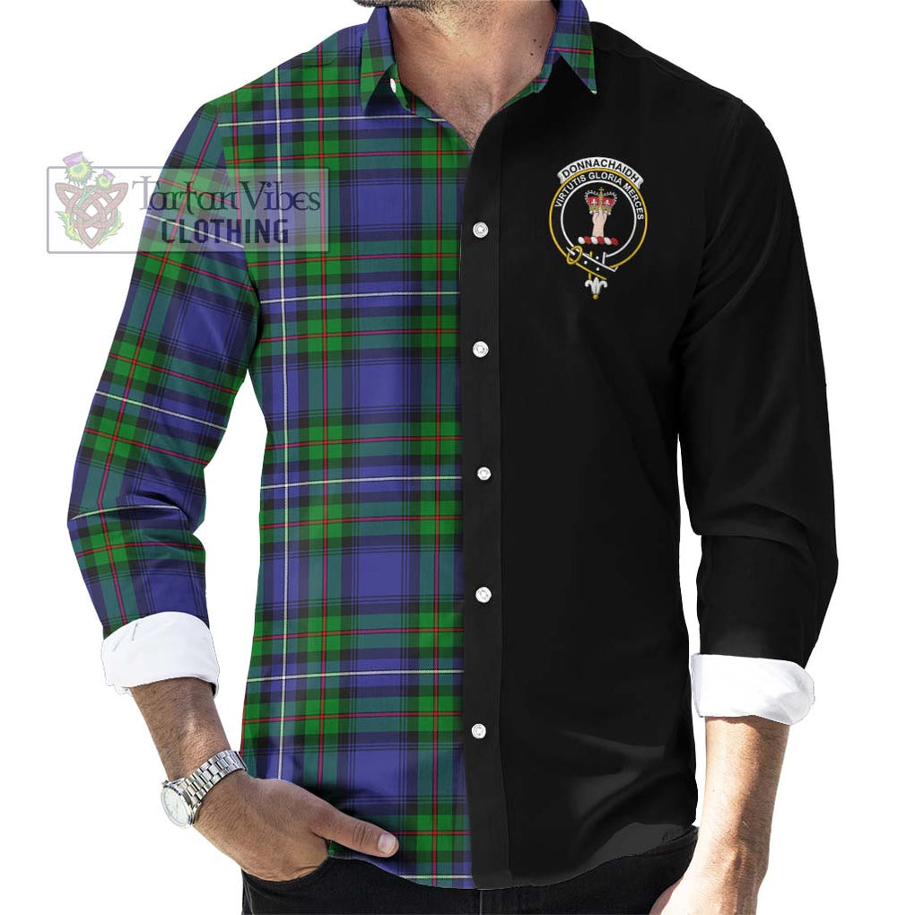 Donnachaidh Tartan Long Sleeve Button Shirt with Family Crest and Half Of Me Style - Tartanvibesclothing Shop