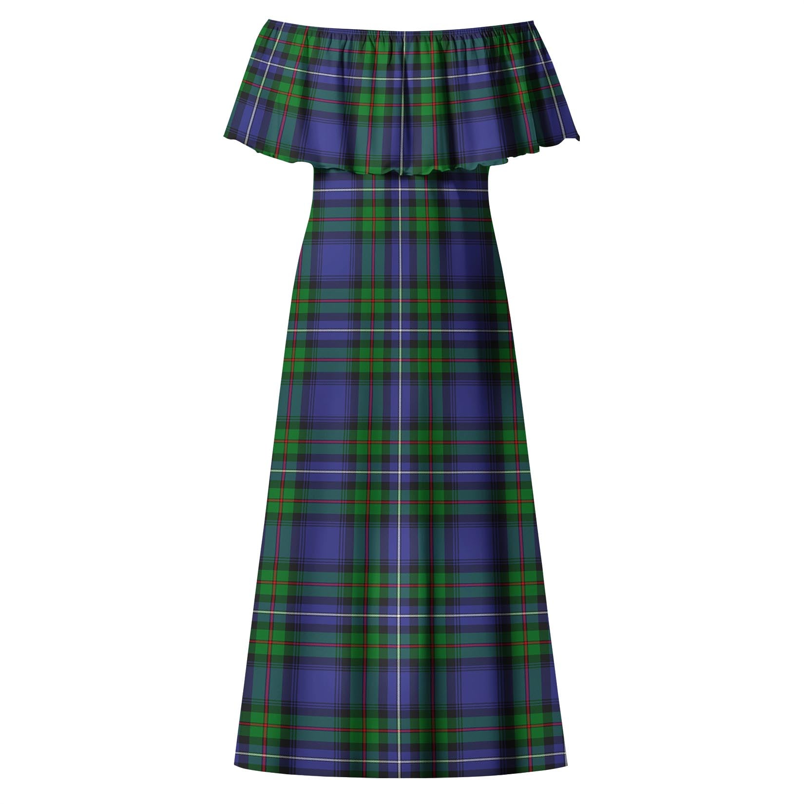 Donnachaidh Tartan Off Shoulder Long Dress - Tartanvibesclothing