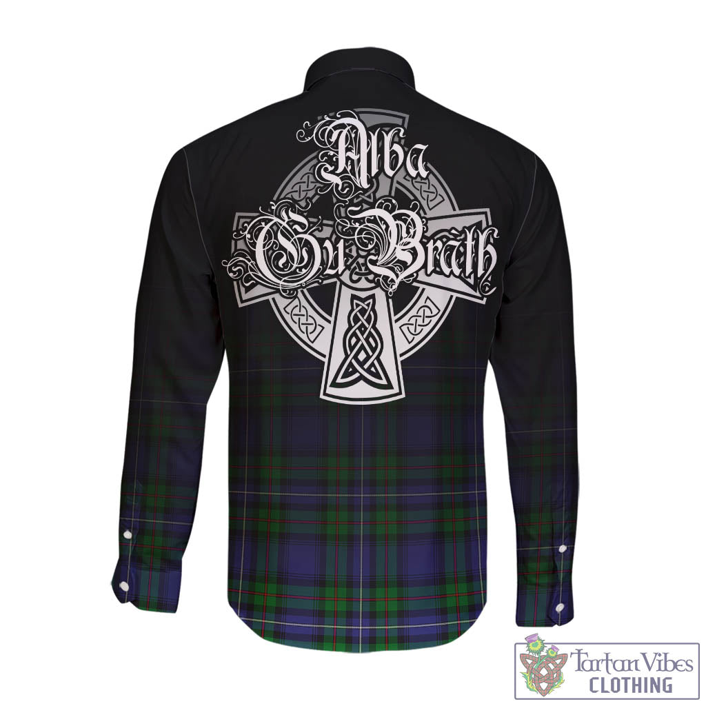 Tartan Vibes Clothing Donnachaidh Tartan Long Sleeve Button Up Featuring Alba Gu Brath Family Crest Celtic Inspired