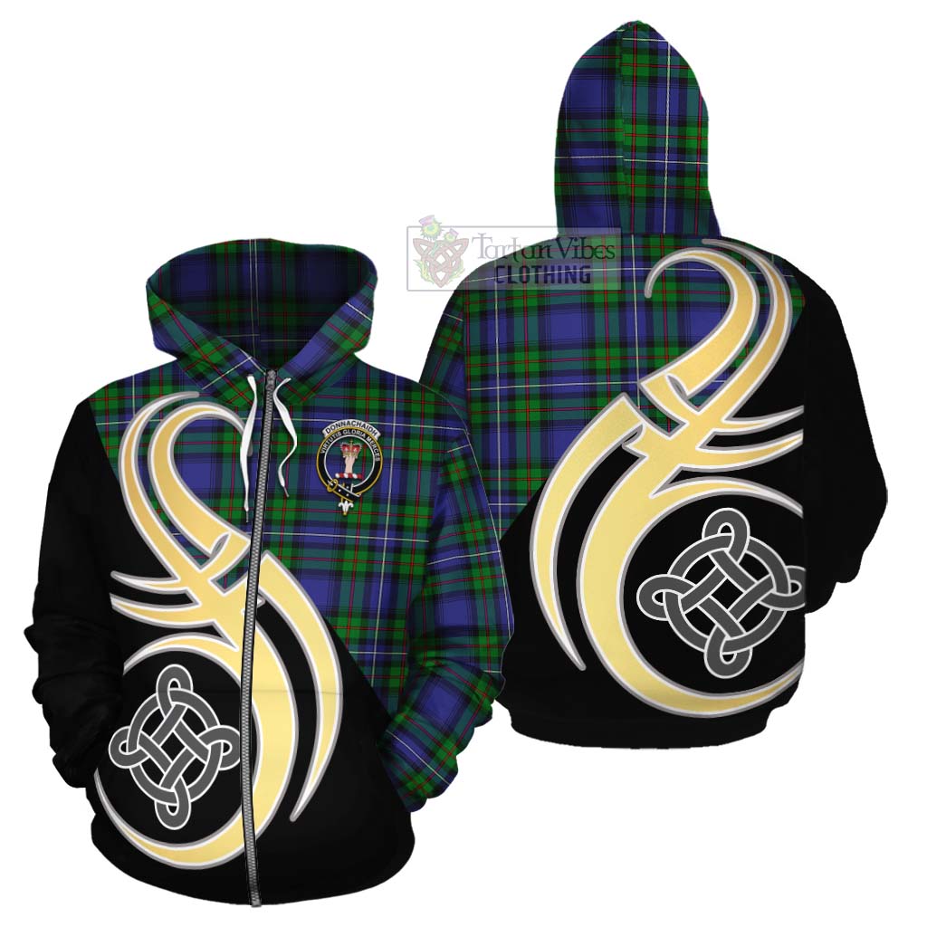 Tartan Vibes Clothing Donnachaidh Tartan Cotton Hoodie with Family Crest and Celtic Symbol Style