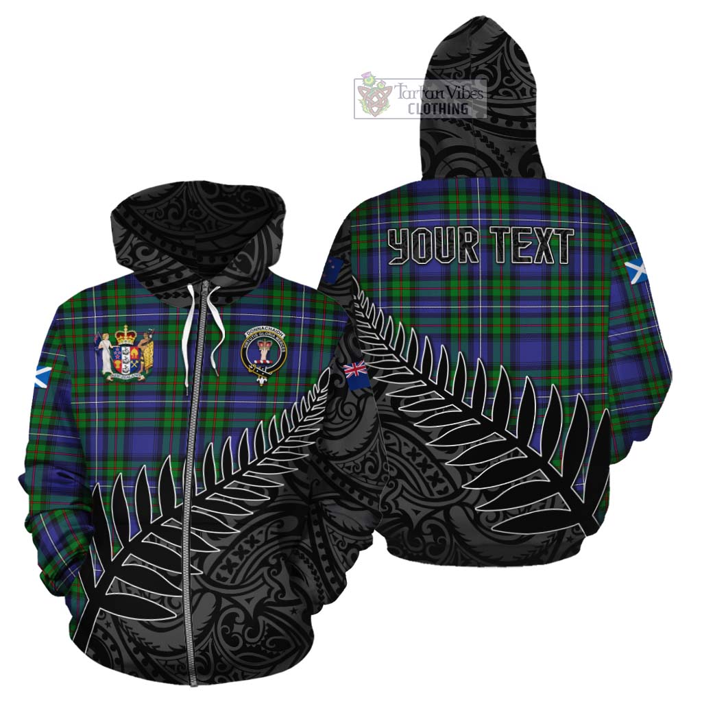 Tartan Vibes Clothing Donnachaidh Crest Tartan Cotton Hoodie with New Zealand Silver Fern Half Style