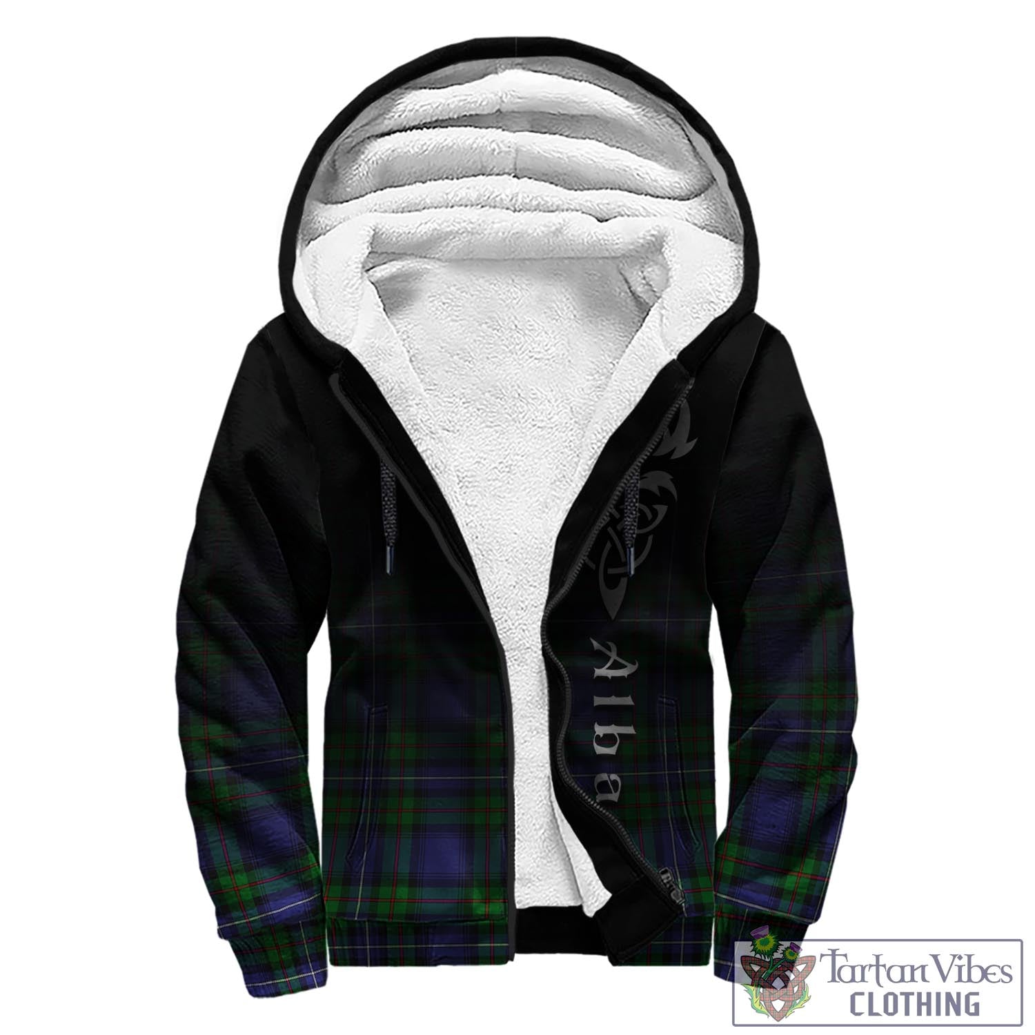 Tartan Vibes Clothing Donnachaidh Tartan Sherpa Hoodie Featuring Alba Gu Brath Family Crest Celtic Inspired