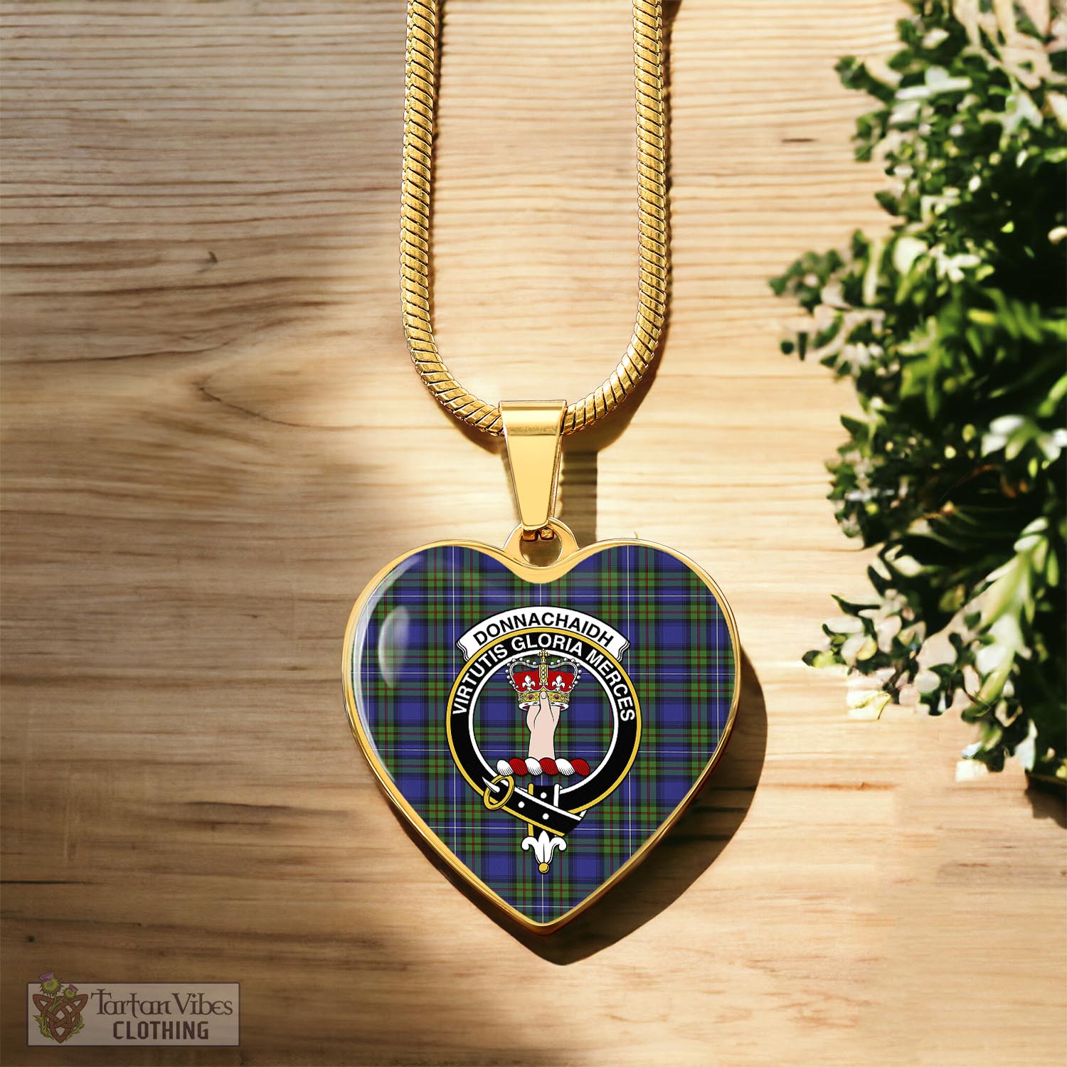 Tartan Vibes Clothing Donnachaidh Tartan Heart Necklace with Family Crest