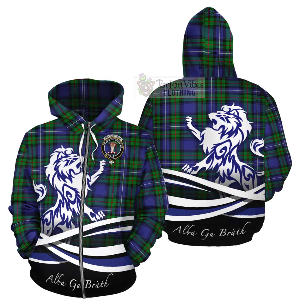 Tartan Vibes Clothing Donnachaidh Tartan Cotton Hoodie with Alba Gu Brath Regal Lion Emblem