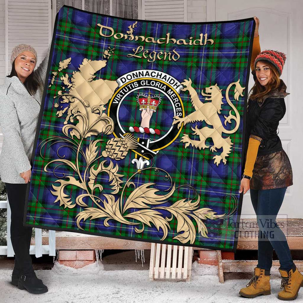 Tartan Vibes Clothing Donnachaidh Tartan Quilt with Family Crest and Scottish Symbol Style