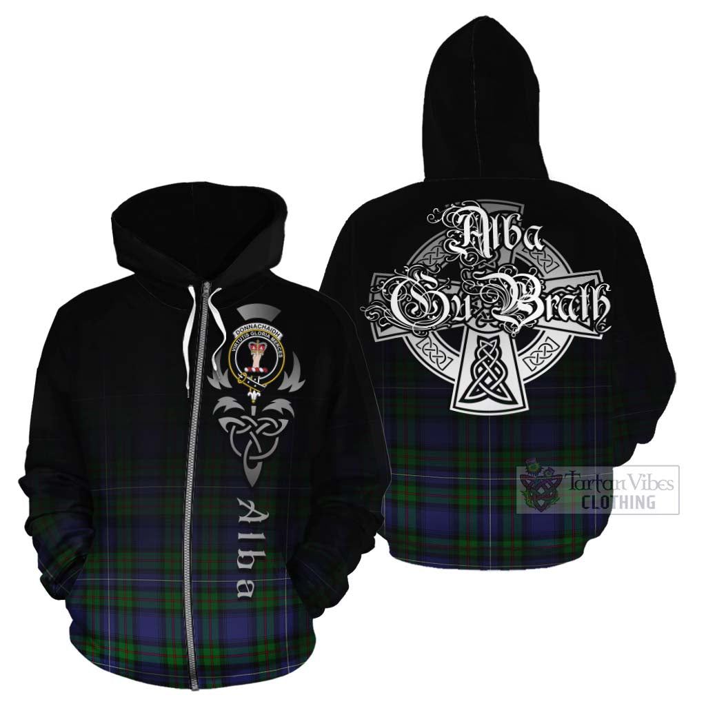 Tartan Vibes Clothing Donnachaidh Tartan Cotton Hoodie Featuring Alba Gu Brath Family Crest Celtic Inspired