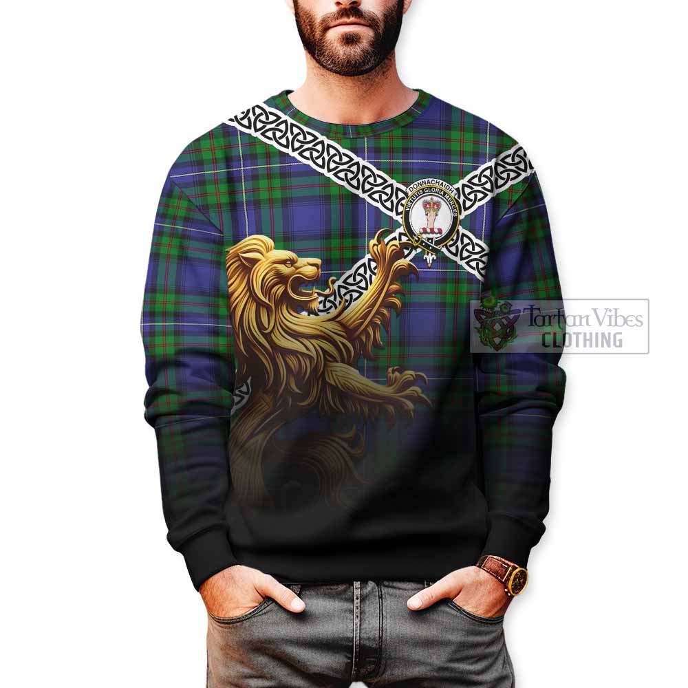 Donnachaidh Crest Tartan Sweatshirt with Golden Lion Emblem Celtic Style - Tartan Vibes Clothing