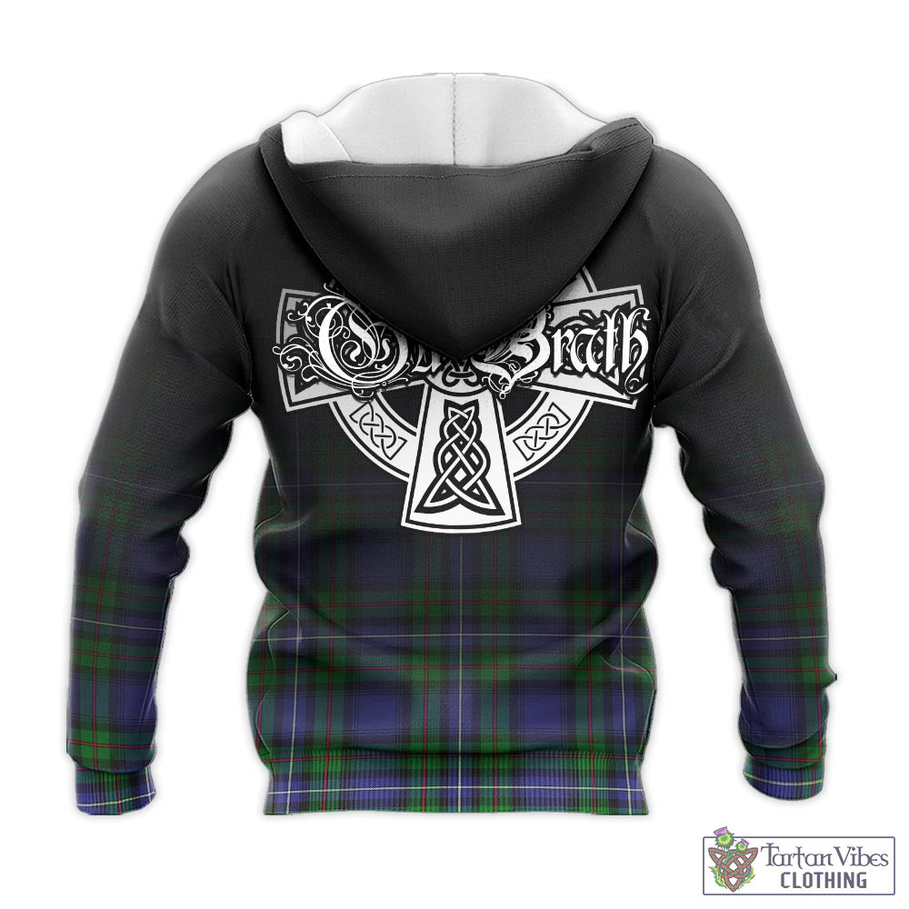 Tartan Vibes Clothing Donnachaidh Tartan Knitted Hoodie Featuring Alba Gu Brath Family Crest Celtic Inspired