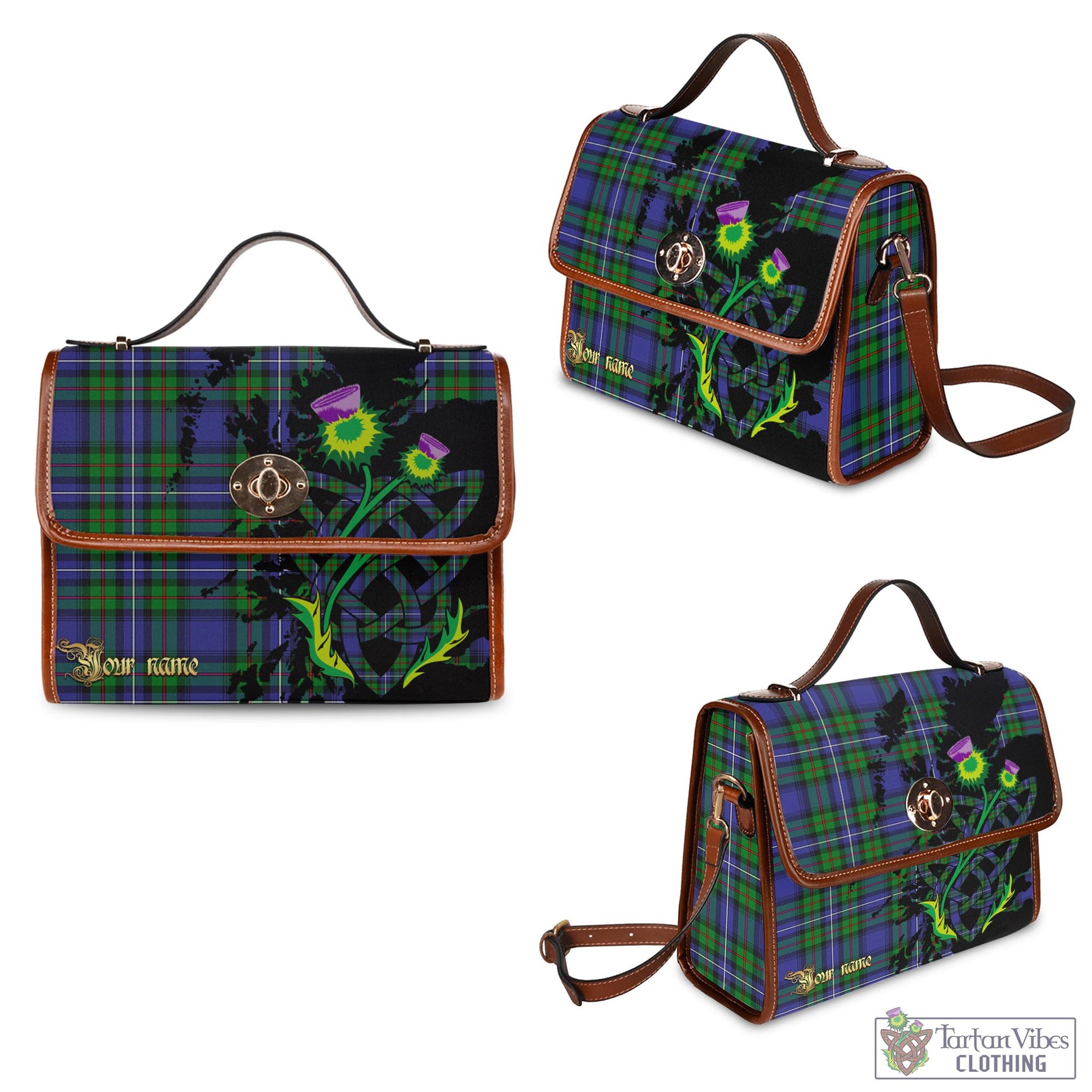 Tartan Vibes Clothing Donnachaidh Tartan Waterproof Canvas Bag with Scotland Map and Thistle Celtic Accents