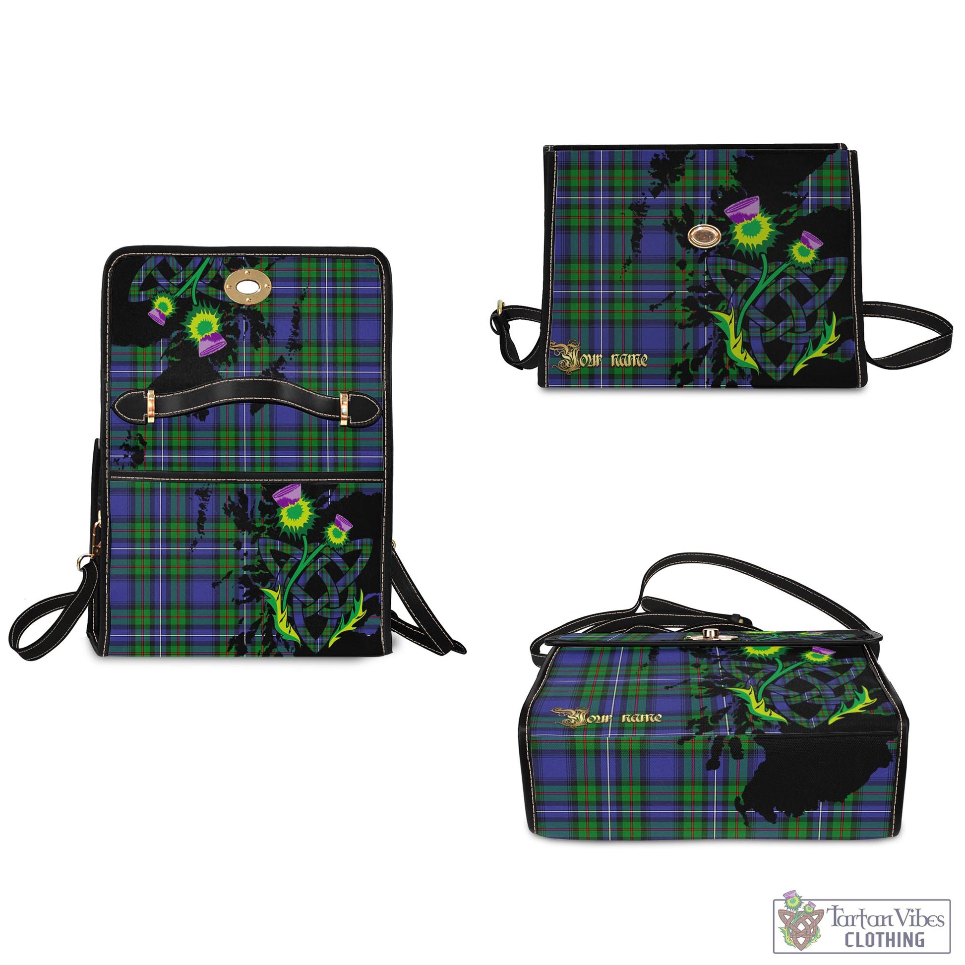 Tartan Vibes Clothing Donnachaidh Tartan Waterproof Canvas Bag with Scotland Map and Thistle Celtic Accents