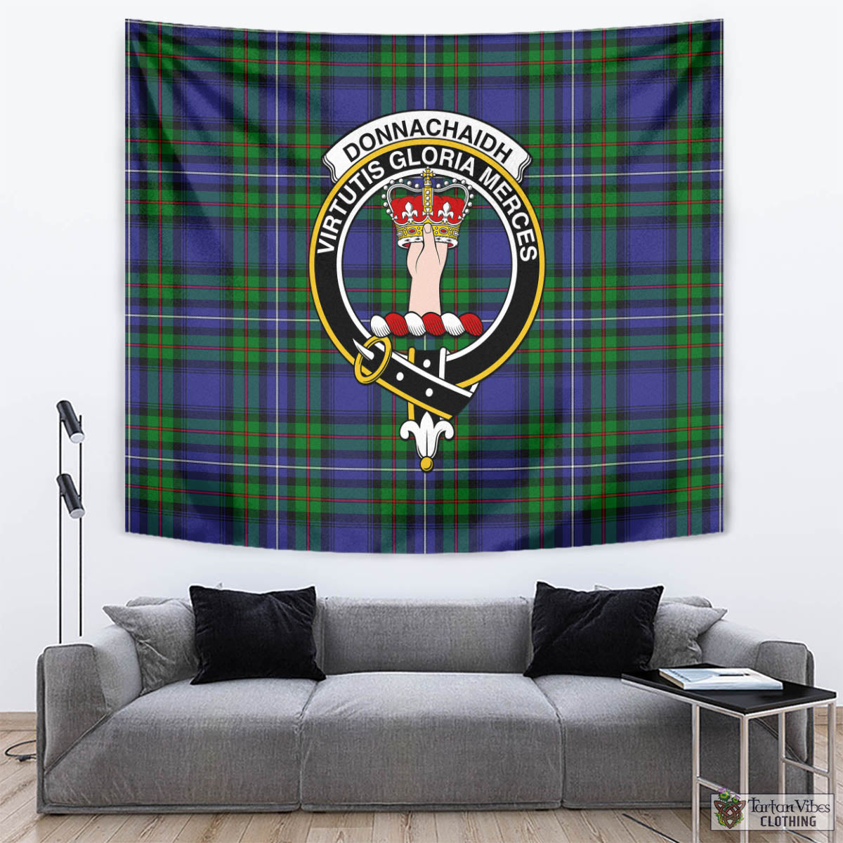 Tartan Vibes Clothing Donnachaidh Tartan Tapestry Wall Hanging and Home Decor for Room with Family Crest