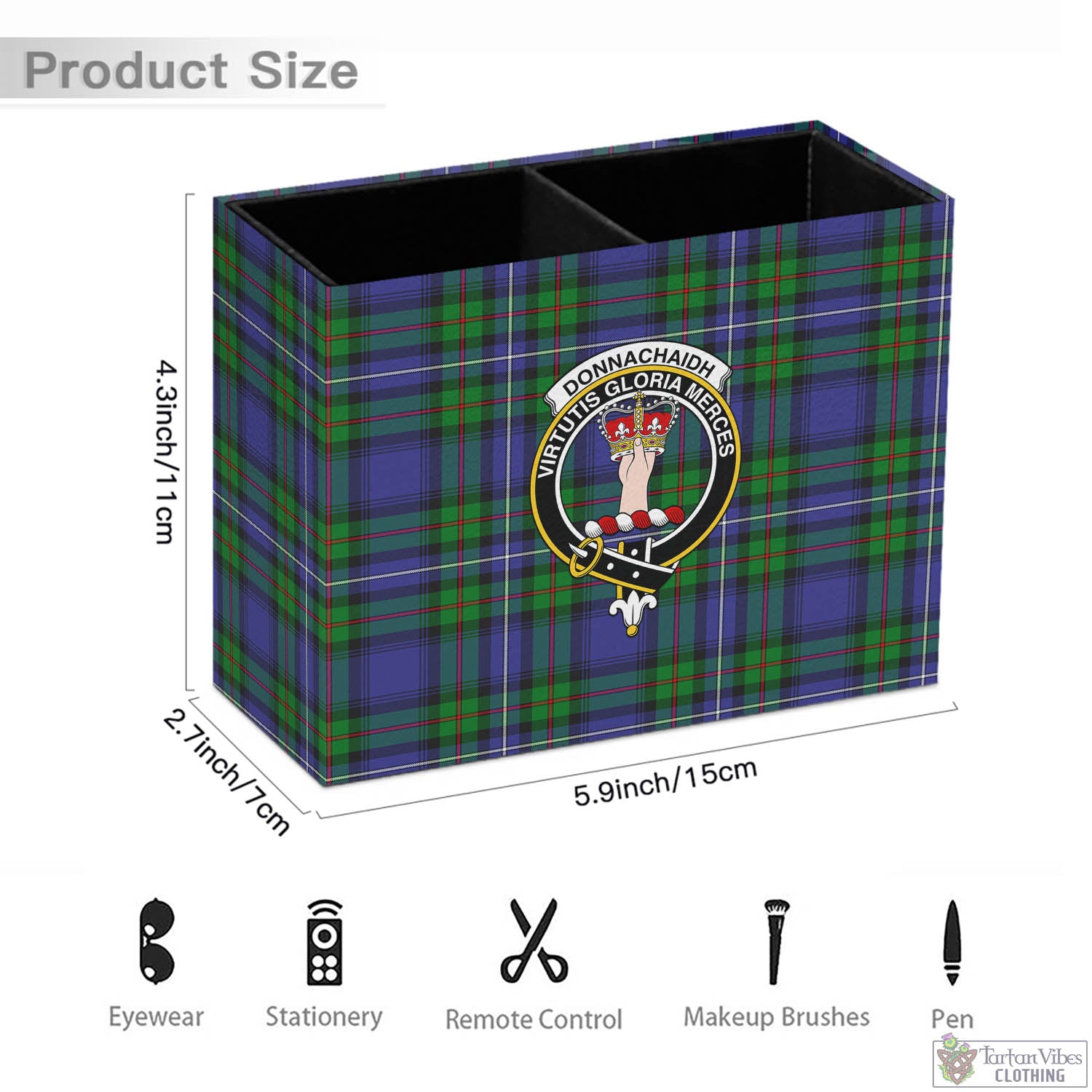 Tartan Vibes Clothing Donnachaidh Tartan Pen Holder with Family Crest