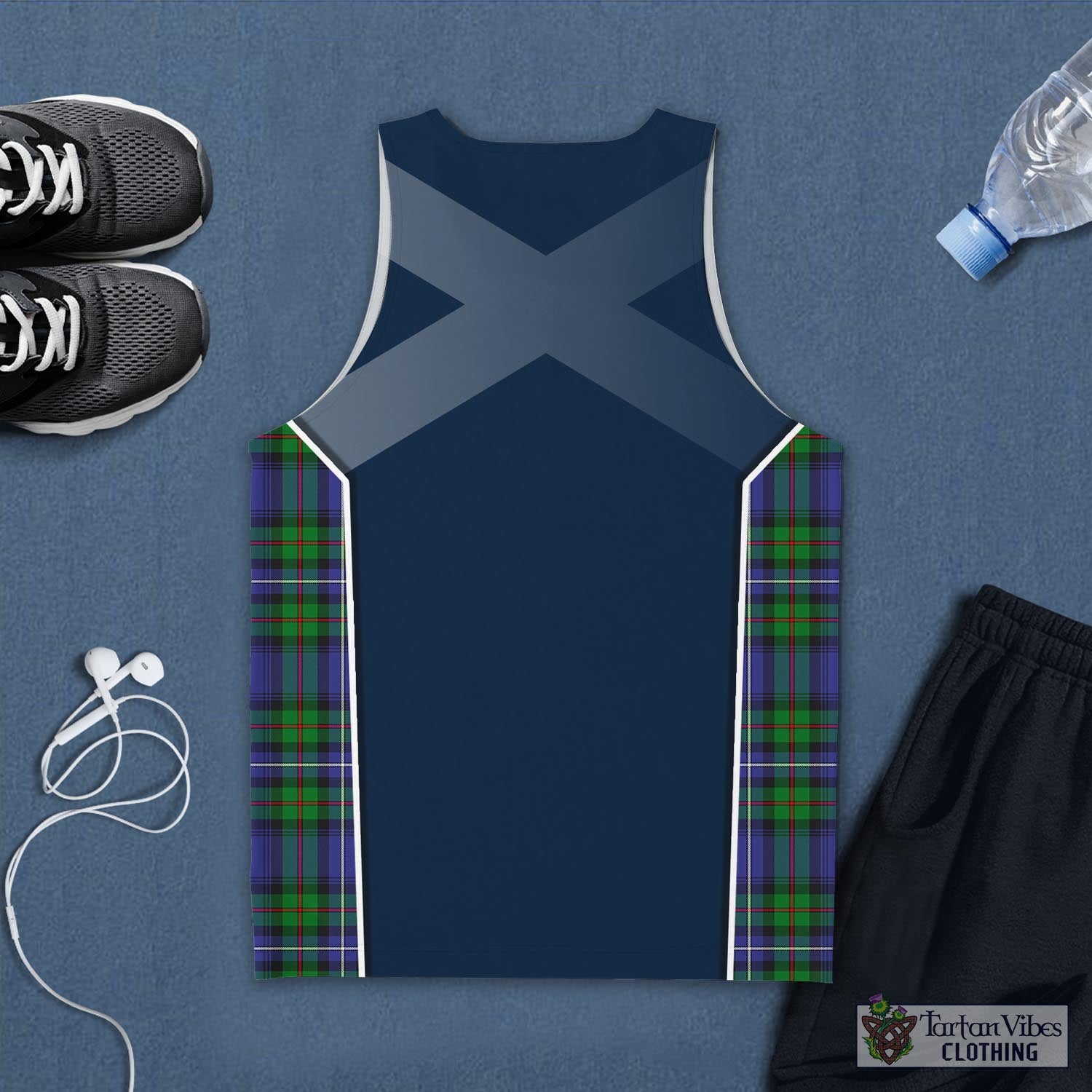 Tartan Vibes Clothing Donnachaidh Tartan Men's Tanks Top with Family Crest and Scottish Thistle Vibes Sport Style