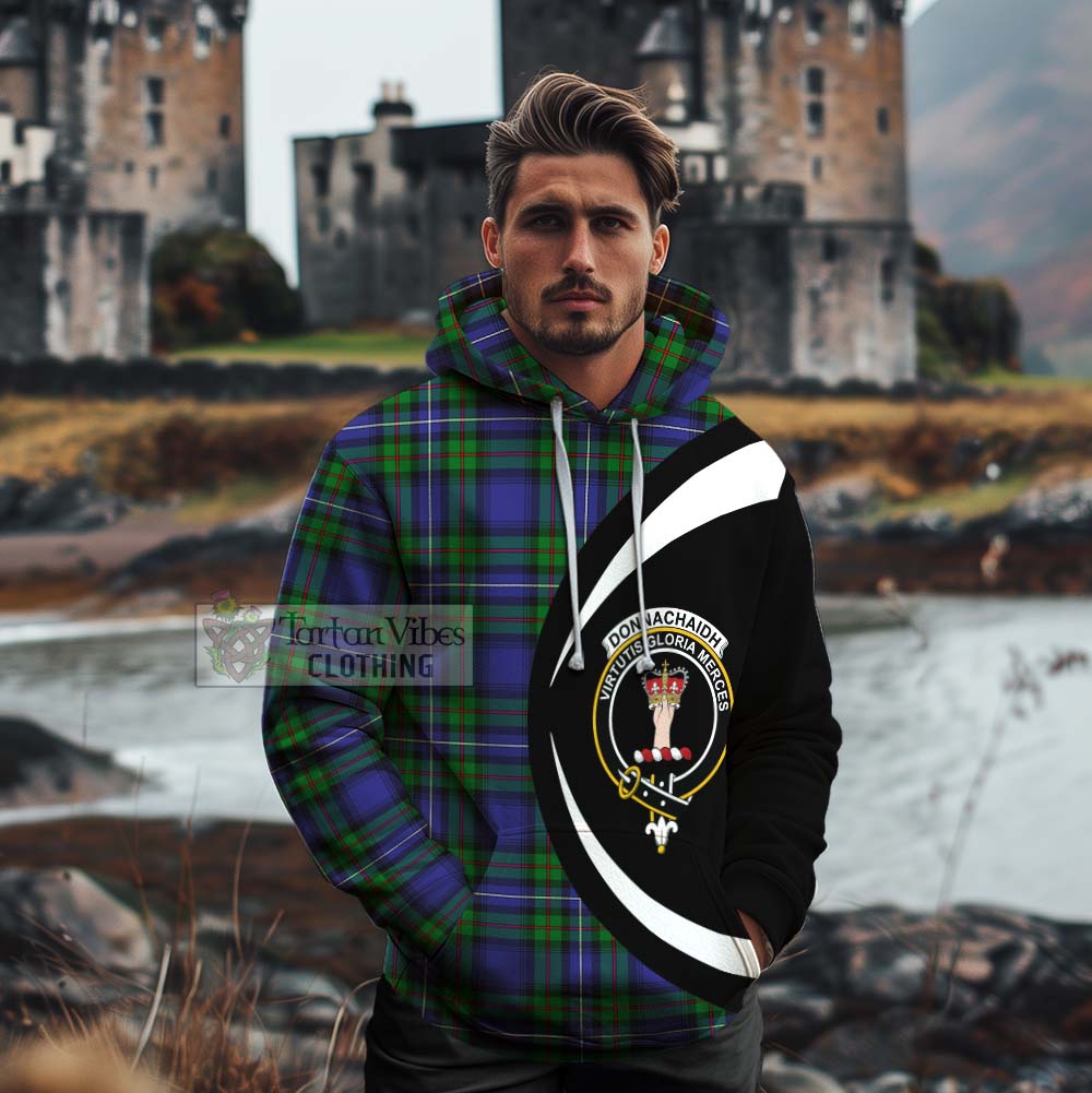 Tartan Vibes Clothing Donnachaidh Tartan Cotton Hoodie with Family Crest Circle Style