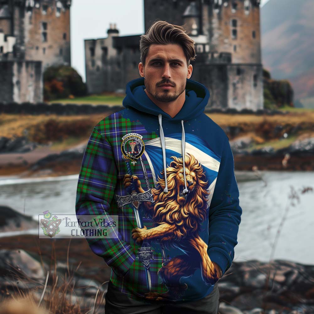 Tartan Vibes Clothing Donnachaidh Tartan Family Crest Cotton Hoodie with Scottish Majestic Lion