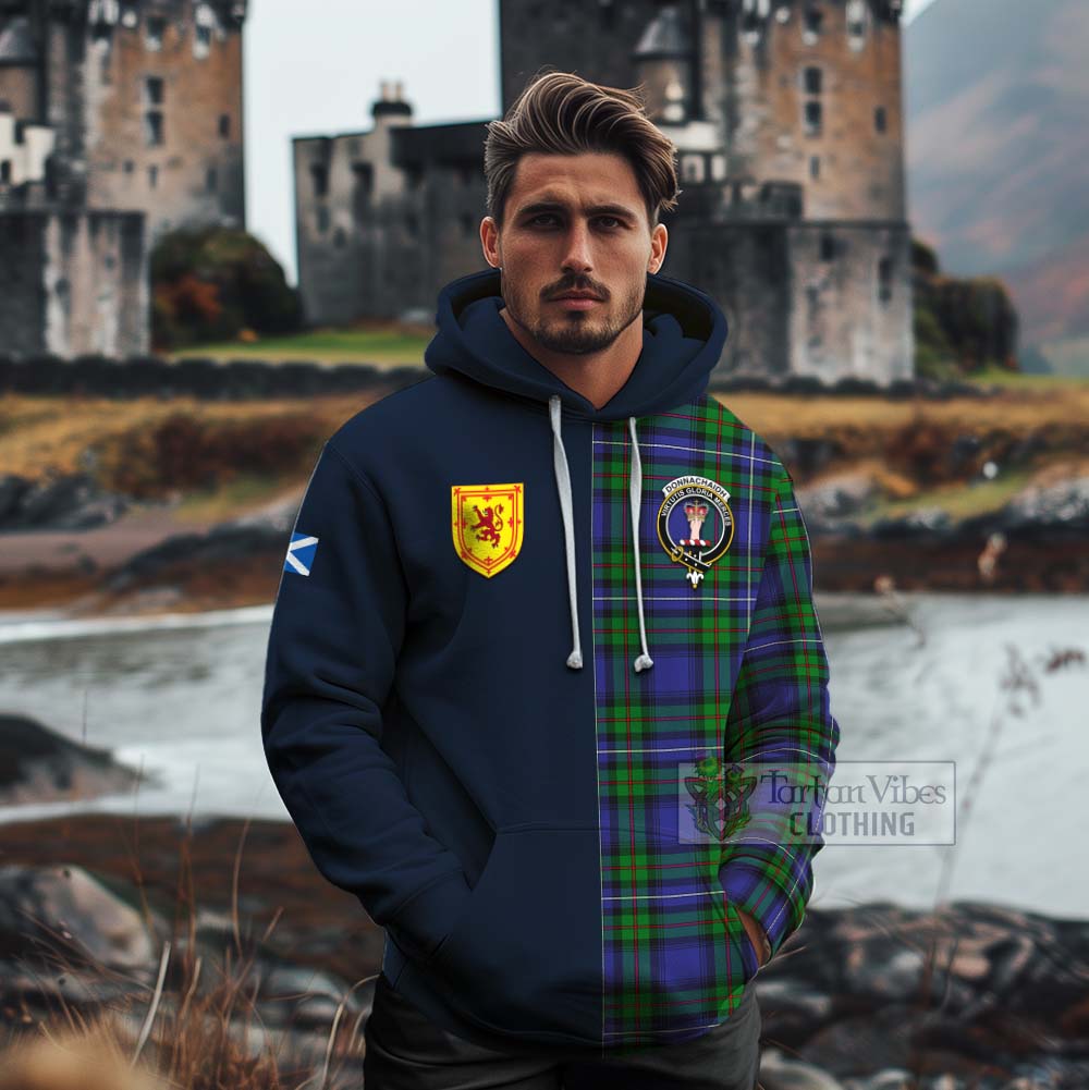 Tartan Vibes Clothing Donnachaidh Tartan Cotton Hoodie Alba with Scottish Lion Royal Arm Half Style