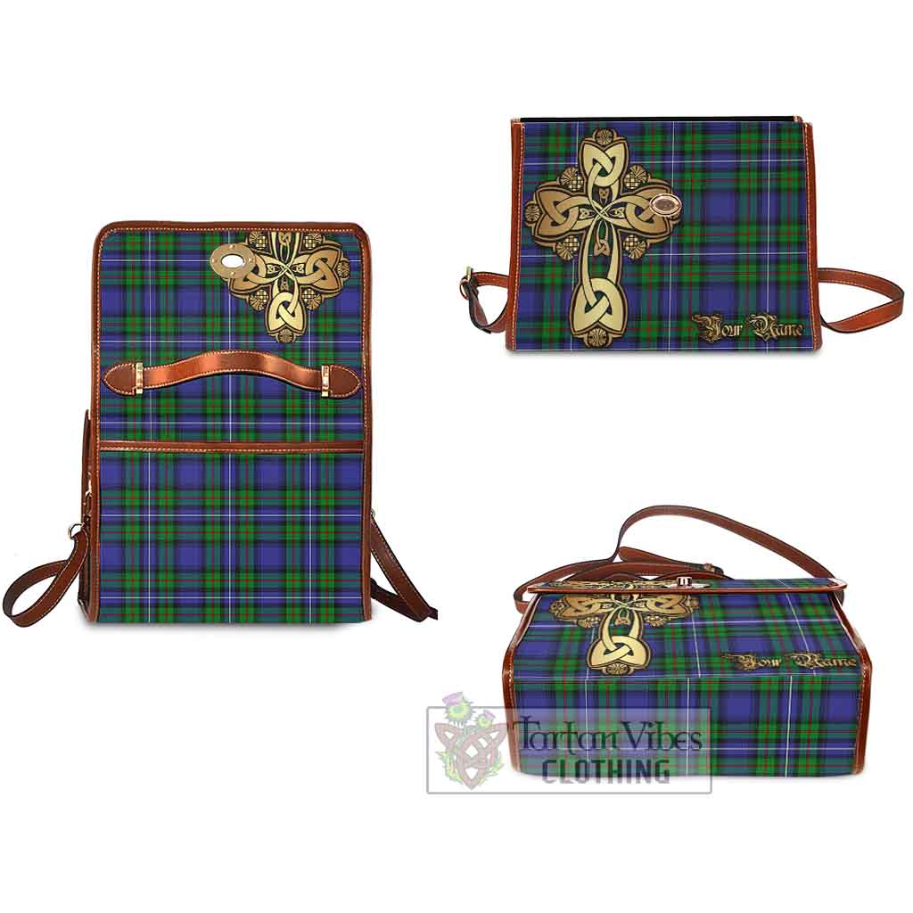 Tartan Vibes Clothing Donnachaidh Tartan Waterproof Canvas Bag Golden Thistle Celtic Cross Style