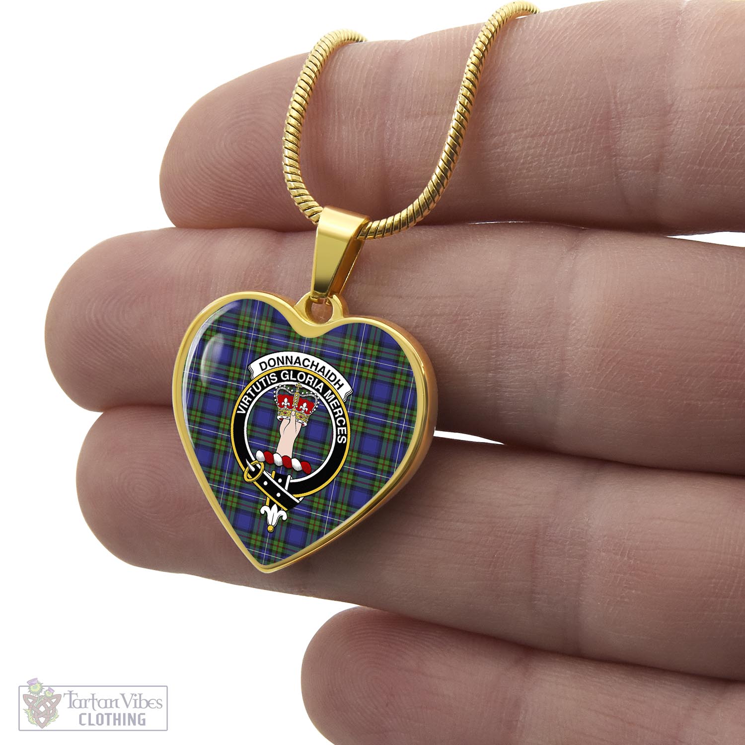 Tartan Vibes Clothing Donnachaidh Tartan Heart Necklace with Family Crest