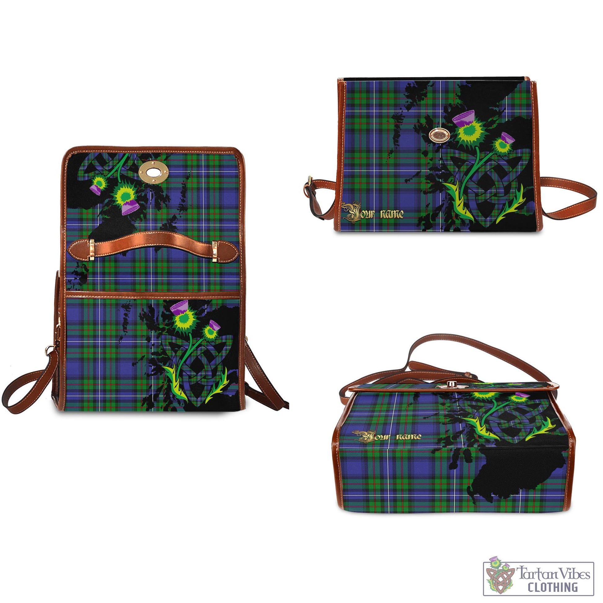 Tartan Vibes Clothing Donnachaidh Tartan Waterproof Canvas Bag with Scotland Map and Thistle Celtic Accents