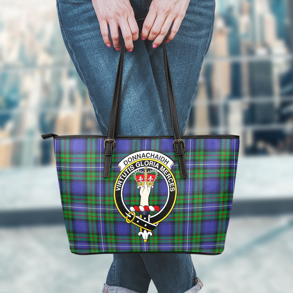 donnachaidh-tartan-leather-tote-bag-with-family-crest