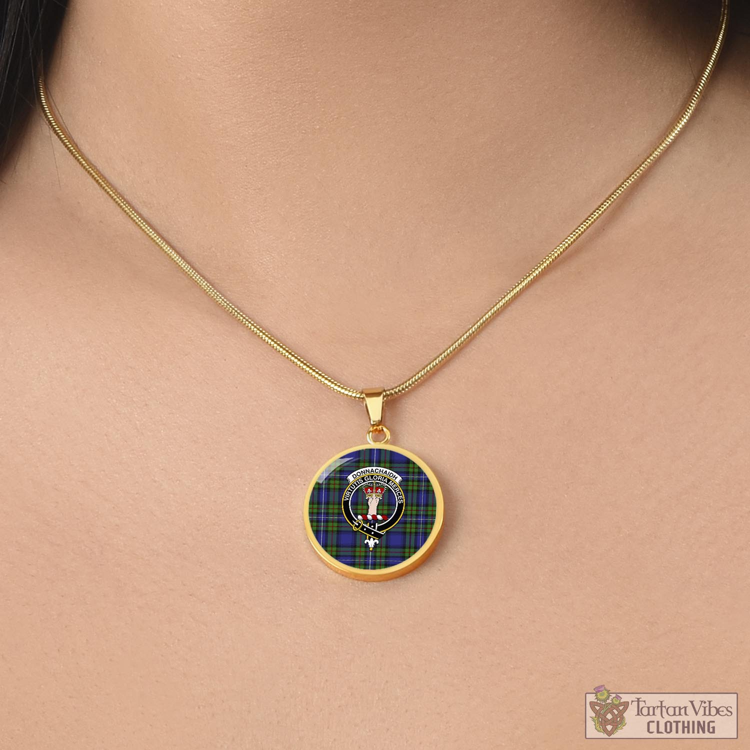 Tartan Vibes Clothing Donnachaidh Tartan Circle Necklace with Family Crest