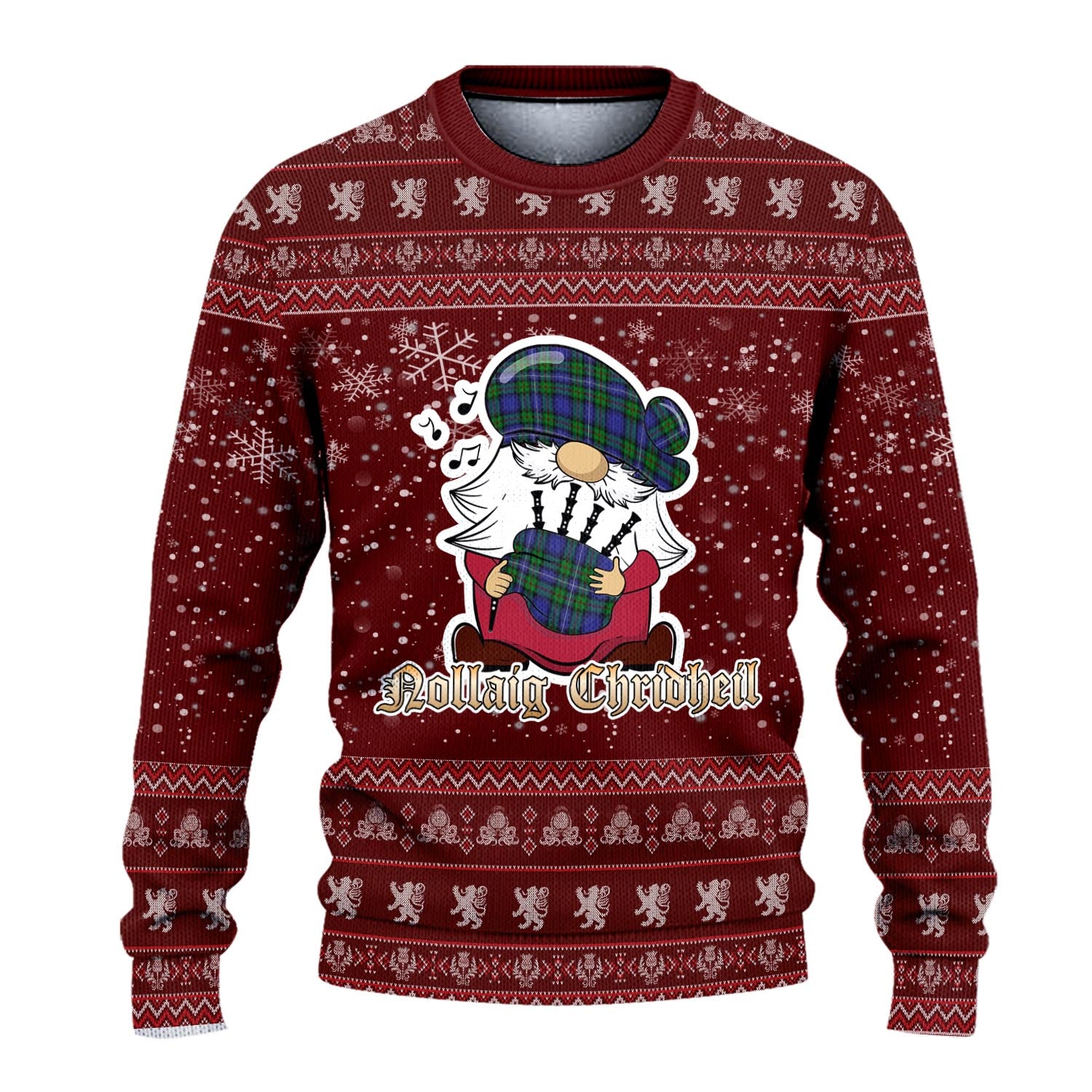 Donnachaidh Clan Christmas Family Knitted Sweater with Funny Gnome Playing Bagpipes - Tartanvibesclothing
