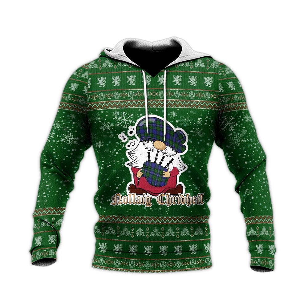 Donnachaidh Clan Christmas Knitted Hoodie with Funny Gnome Playing Bagpipes - Tartanvibesclothing