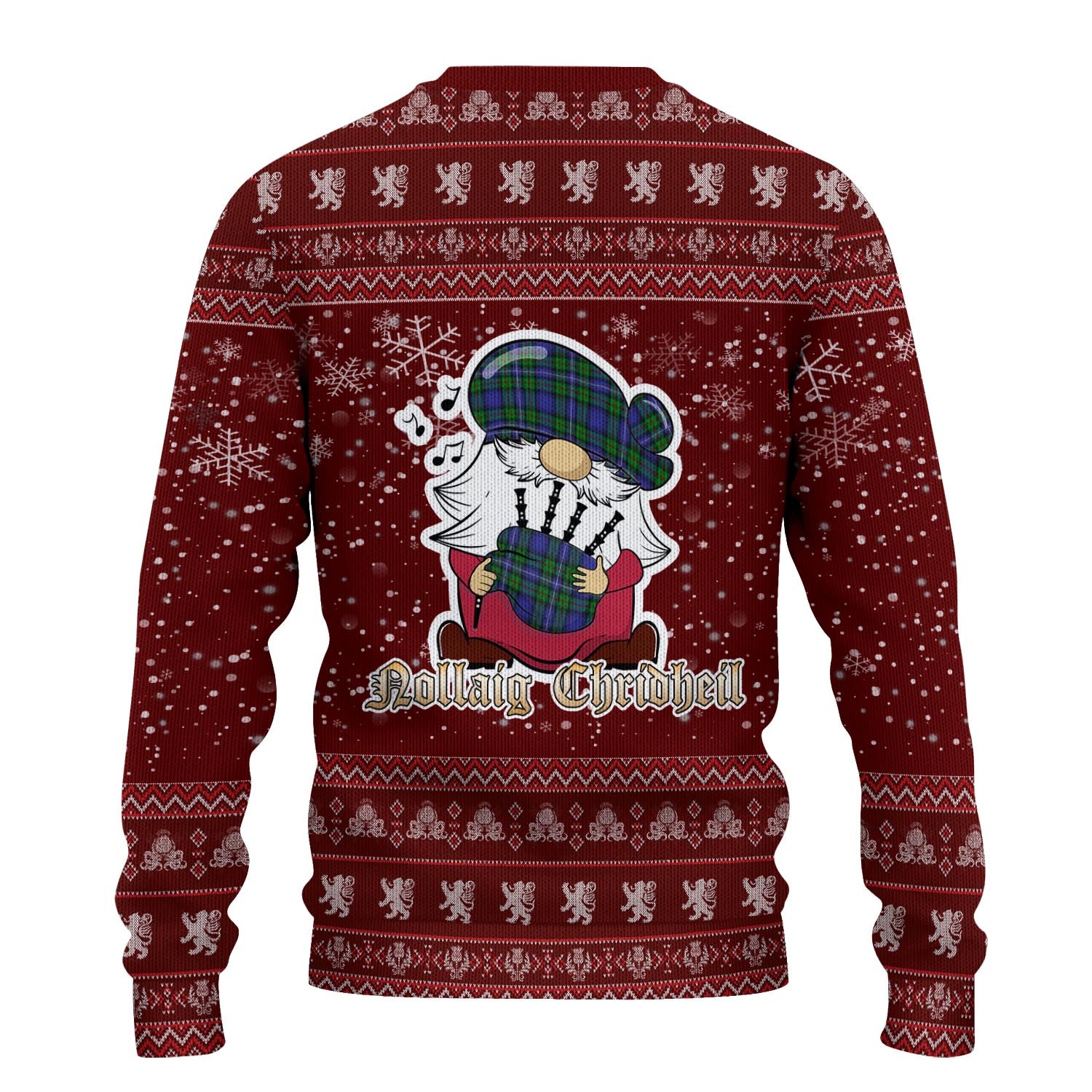 Donnachaidh Clan Christmas Family Knitted Sweater with Funny Gnome Playing Bagpipes - Tartanvibesclothing