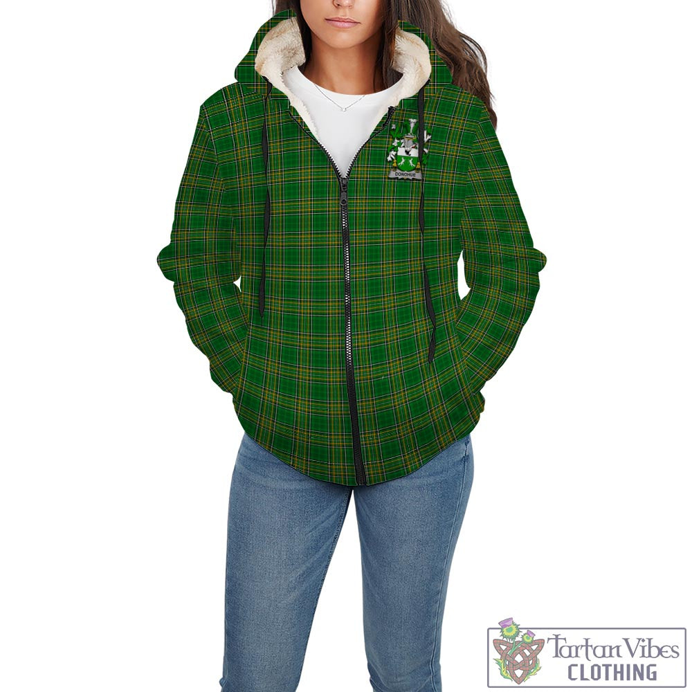 Tartan Vibes Clothing Donohue Ireland Clan Tartan Sherpa Hoodie with Coat of Arms