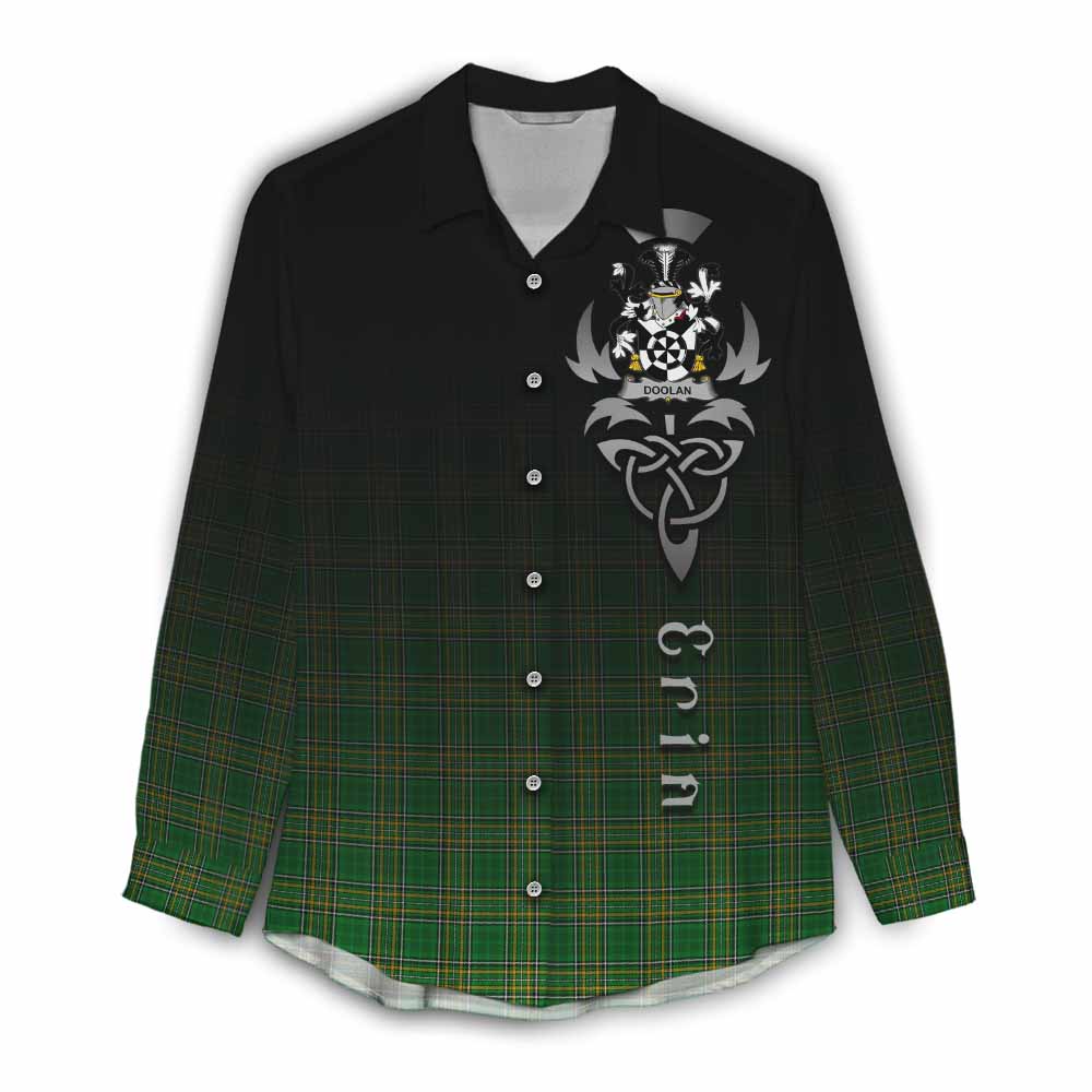 Doolan Irish Clan Women's Casual Shirt with Coat of Arms Erin Go Bragh Celtic Inspired Female - Tartan Vibes Clothing