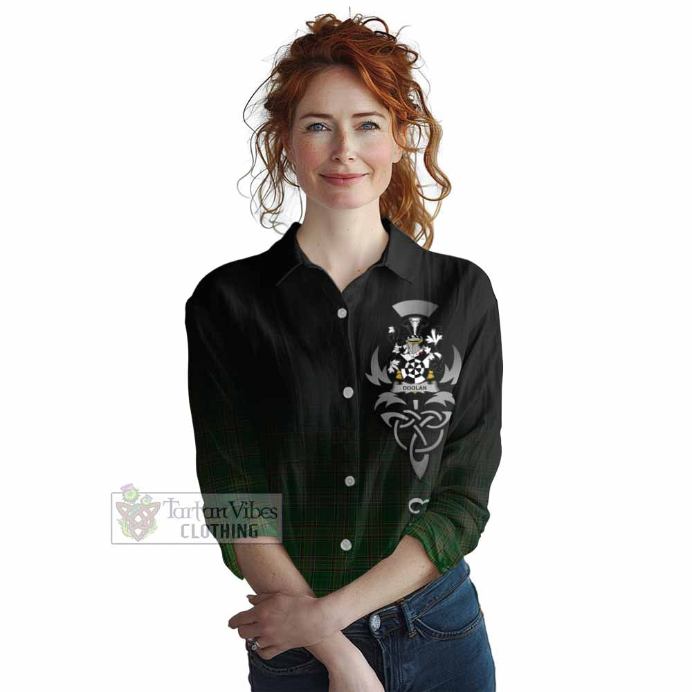 Doolan Irish Clan Women's Casual Shirt with Coat of Arms Erin Go Bragh Celtic Inspired - Tartan Vibes Clothing
