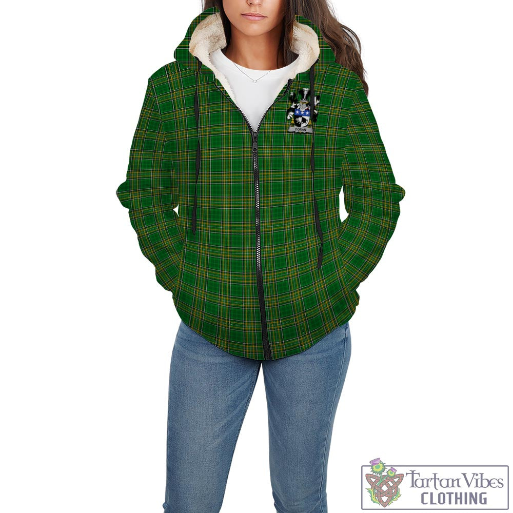 Tartan Vibes Clothing Doran Ireland Clan Tartan Sherpa Hoodie with Coat of Arms