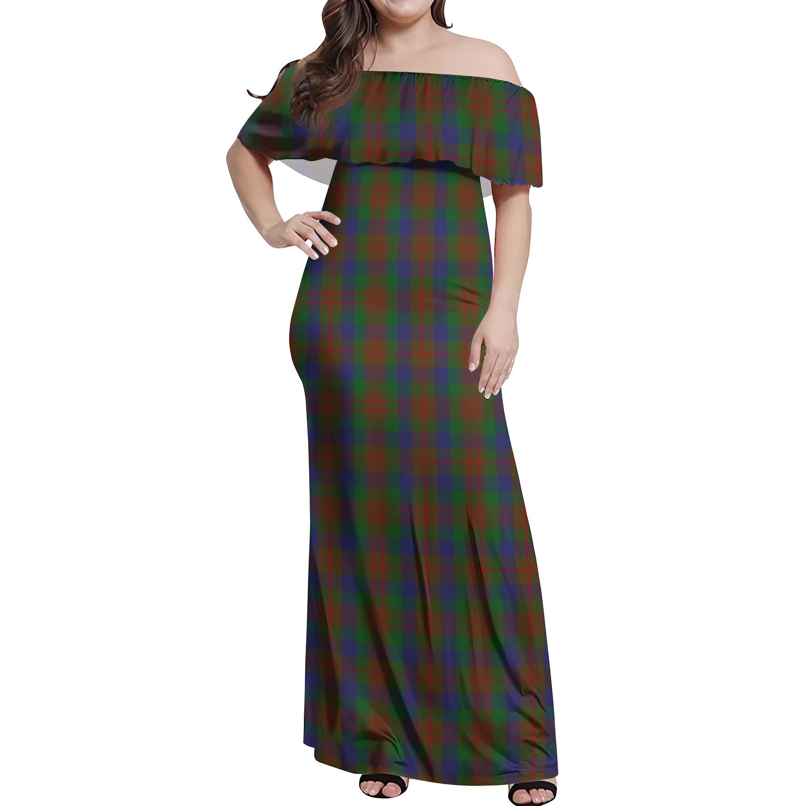 Dorward Dogwood Tartan Off Shoulder Long Dress Women's Dress - Tartanvibesclothing