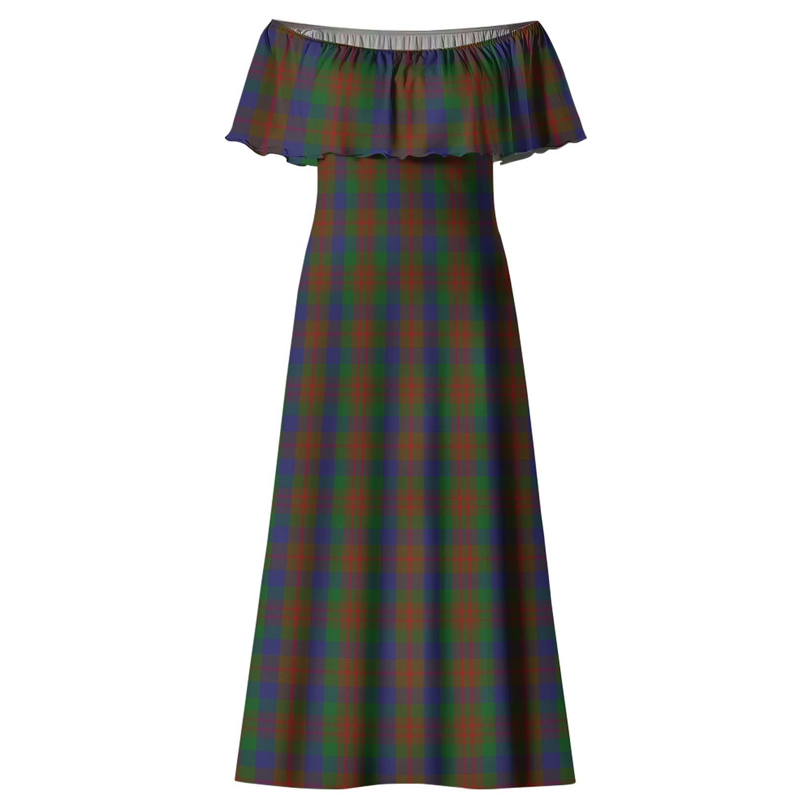 Dorward Dogwood Tartan Off Shoulder Long Dress - Tartanvibesclothing