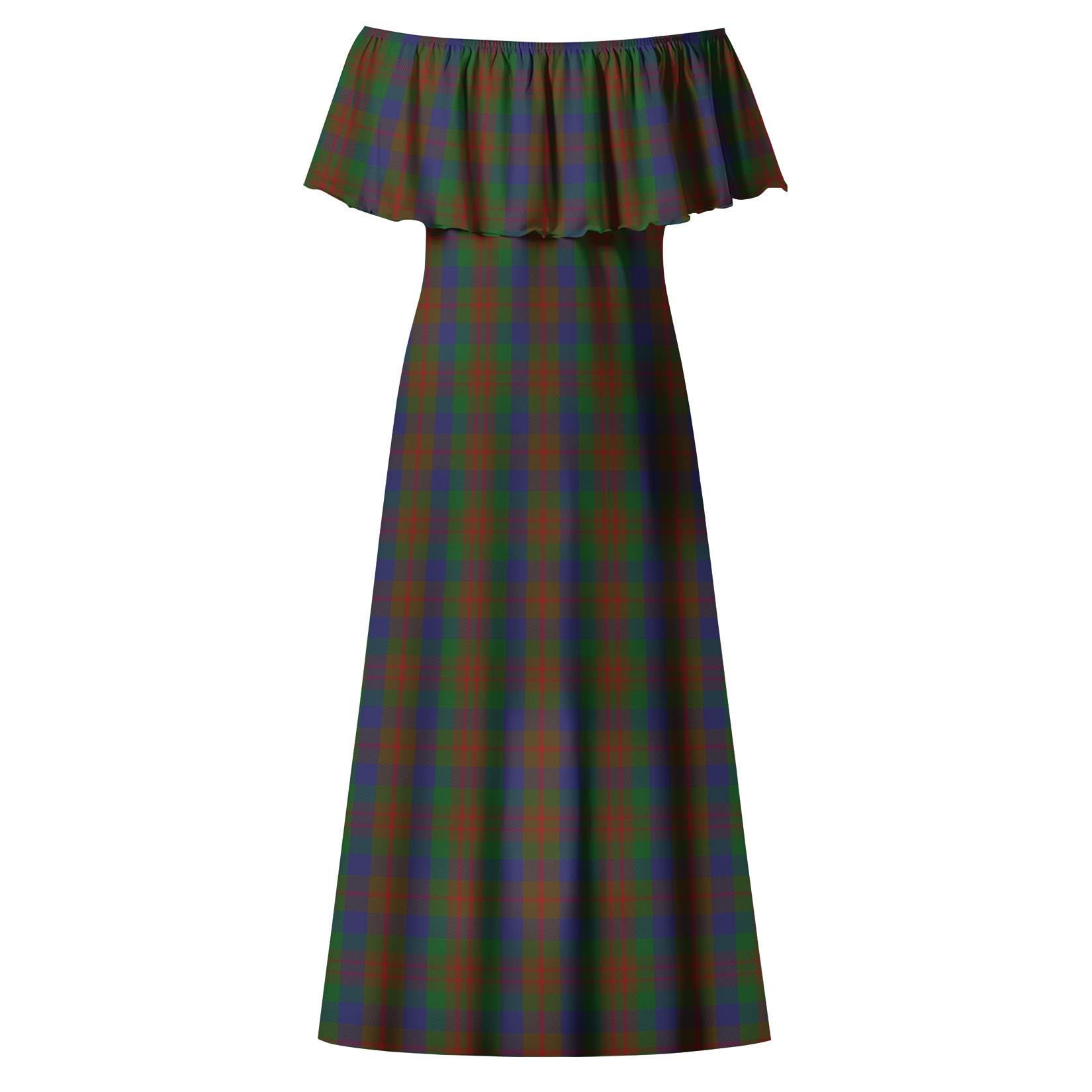 Dorward Dogwood Tartan Off Shoulder Long Dress - Tartanvibesclothing