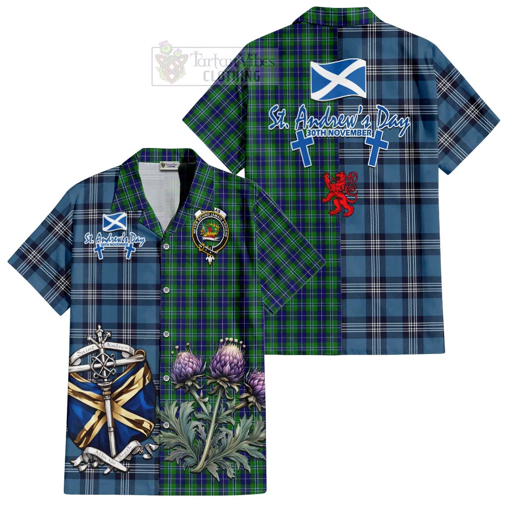 Tartan Vibes Clothing Douglas Tartan Short Sleeve Button Shirt Happy St. Andrew's Day Half Tartan Style