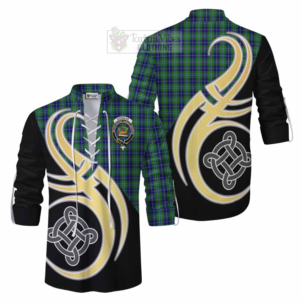 Tartan Vibes Clothing Douglas Tartan Ghillie Kilt Shirt with Family Crest and Celtic Symbol Style