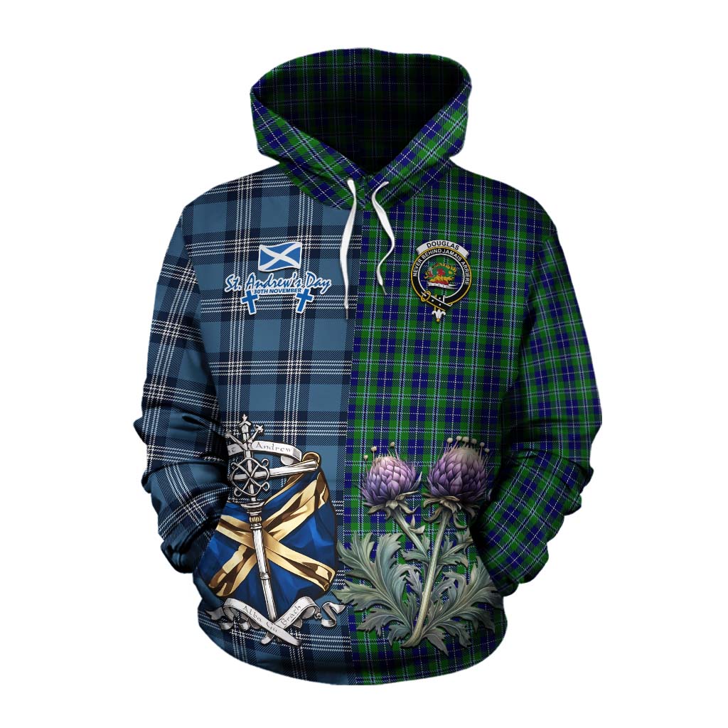 Tartan Vibes Clothing Douglas Tartan Cotton Hoodie Happy St. Andrew's Day Half Tartan Style