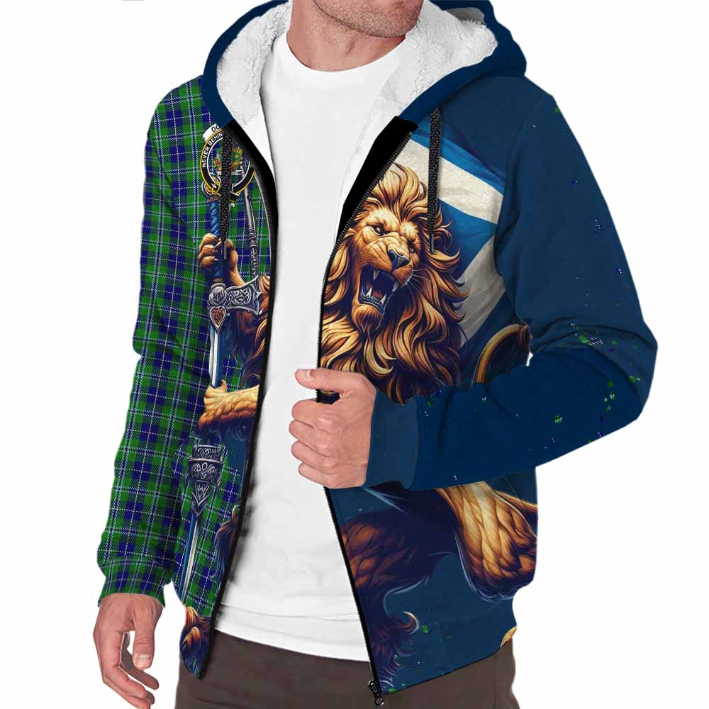 Tartan Vibes Clothing Douglas Tartan Family Crest Sherpa Hoodie with Scottish Majestic Lion