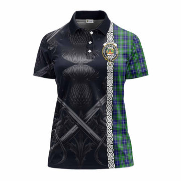 Douglas Tartan Women's Polo Shirt with Family Crest Cross Sword Thistle Celtic Vibes