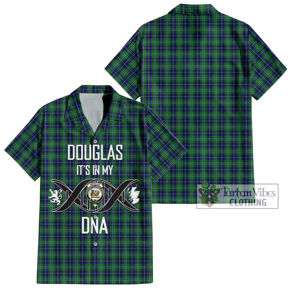 Douglas Tartan Short Sleeve Button Shirt with Family Crest DNA In Me Style Kid - Tartanvibesclothing Shop