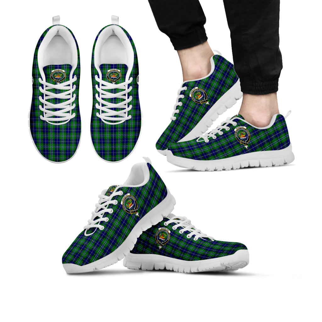 Douglas Tartan Sneakers with Family Crest Kid's Sneakers - Tartan Vibes Clothing